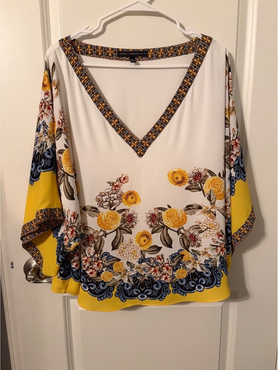 White House Black Market Tops - White House Black Market XL Floral V-Neck Blouse